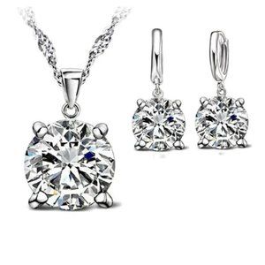 ⭐4pc Bundle Sale⭐ Round Diamond Set Pendant And Earrings w 18" Chain 925 Silver